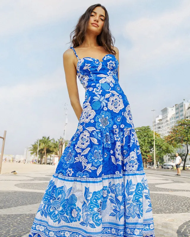 Blue Full Of Flowers Organic Cotton Midi Dress sold by ban.do