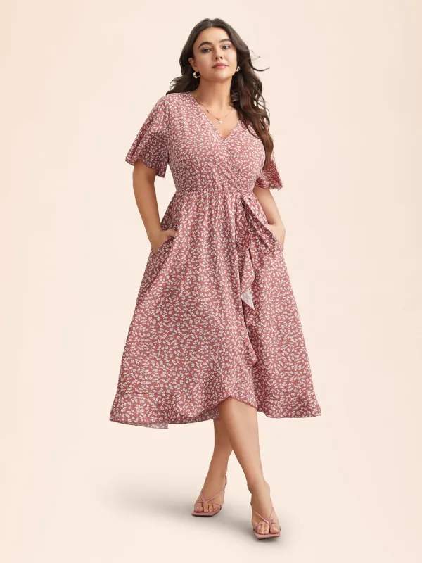 Ditsy Floral Print Stretchy-Waist Ruffle Midi Dress sold by Bloomchic