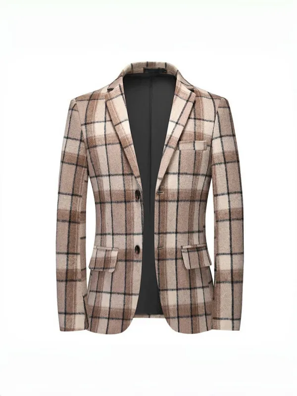 Tailored Fit Notched Lapel Breasted Two-Buttons Beach Striped Men's Party Jacket sold by Lavetir