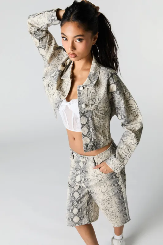 Printed Cropped Denim Jacket sold by Charlotte Russe