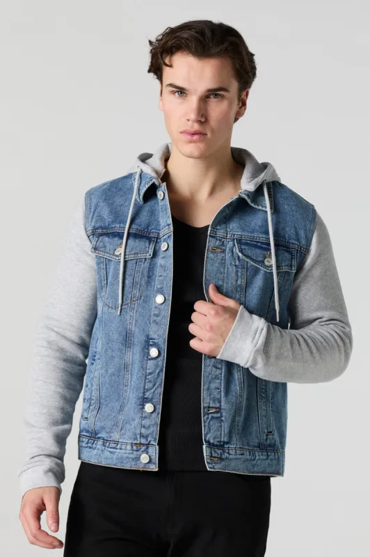 Hooded Fleece Denim Jacket sold by Charlotte Russe