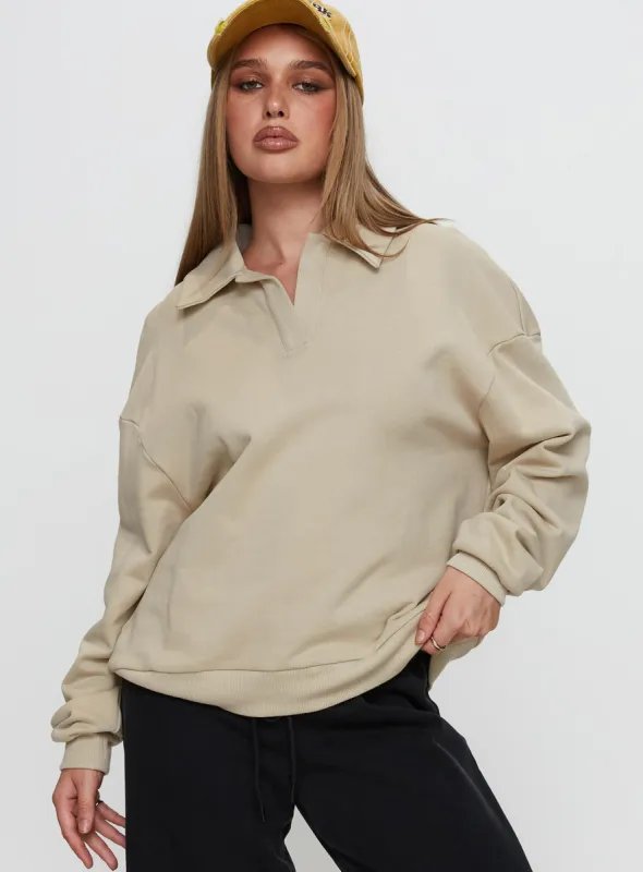 Back Around Collared Fleece Jumper Oat sold by Princess Polly