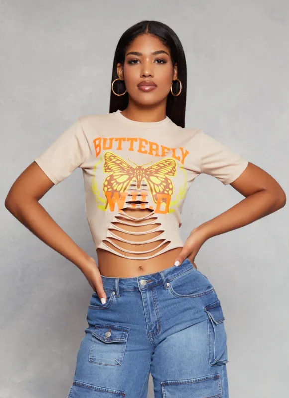 Butterfly Wild Laser Cut Graphic Top sold by Rainbow