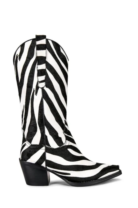 Calfskin Hair Zebra Print Mid-Calf Western Heeled Boots sold by Floralkini