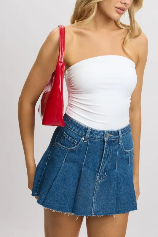 Denim Pleated Skirt High Rise Mini sold by Ally Fashion