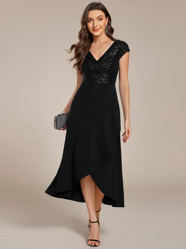 ever BAYLOR|Short Sleeve V-Neck Midi Sequin Formal Dress sold by Ever Pretty