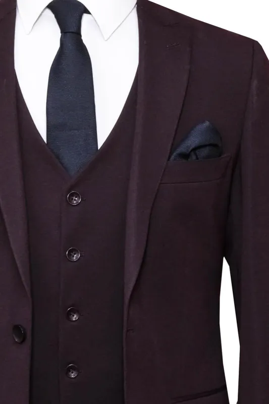 Burgundy Slim Fit Suit, White Shirt, and Navy Blue Tie Modern Classic Look - Wessi sold by Wessi