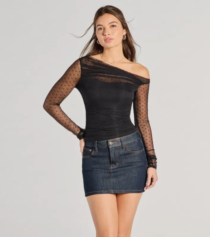 Sweet Allure Polka Dot Sheer Mesh Long Sleeve Top sold by Windsor