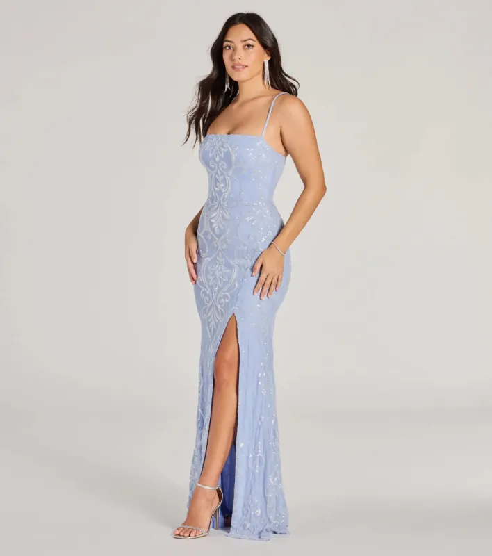 Jillian Formal Sequin Slit Slim Long Dress sold by Windsor