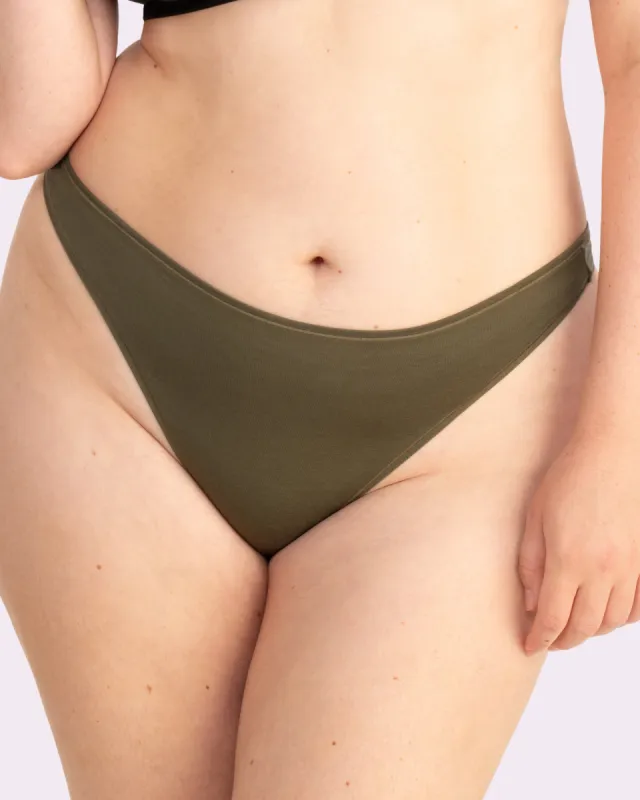Ultra-Flattering High Rise Thong | New:Cotton (Olive Night) sold by Parade