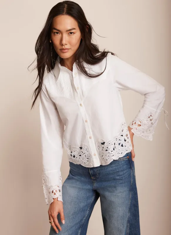 White Cut Out Detail Cropped Shirt sold by Mint Velvet
