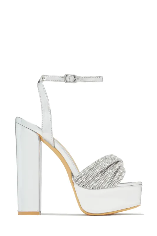 Arabella Embellished Platform Block Heels - Silver sold by Miss Lola