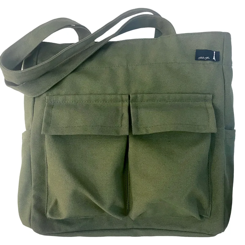 Cargo Tote in Military Olive Green Canvas sold by Blade + Blue