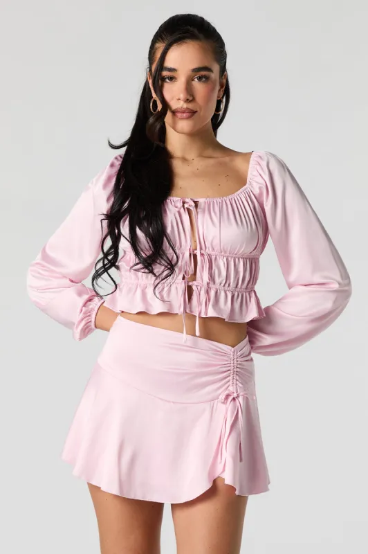 Satin Drawstring Mini Skirt sold by Urban Planet