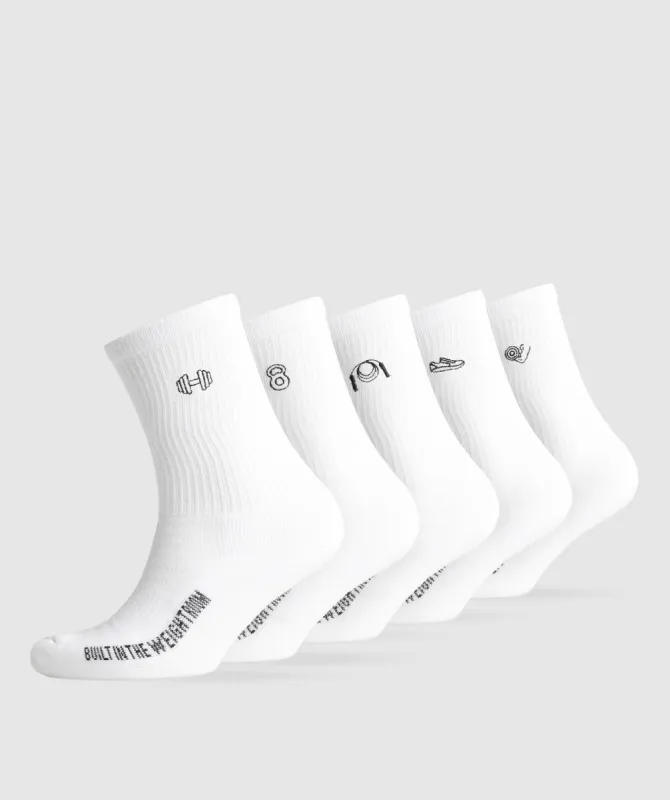 Gymshark Graphic Conditioning Crew Socks 5pk - White sold by Gymshark