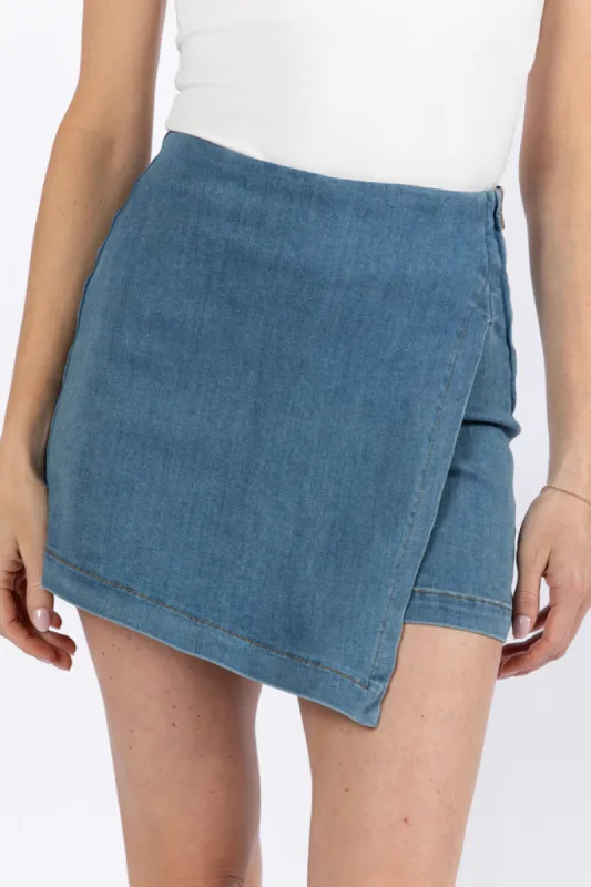 My Favorite Medium Wash Denim Skort sold by Pink Lily