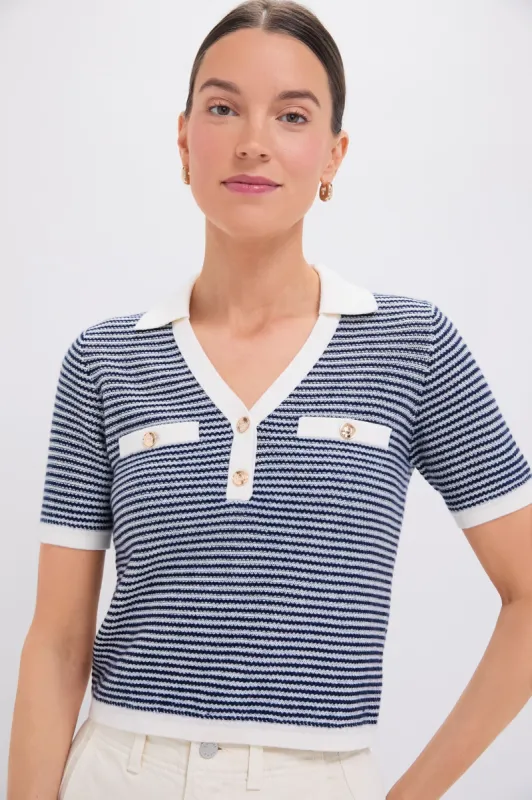 Blue White Stripes Wool Stripe Polo Shirt sold by Tuckernuck