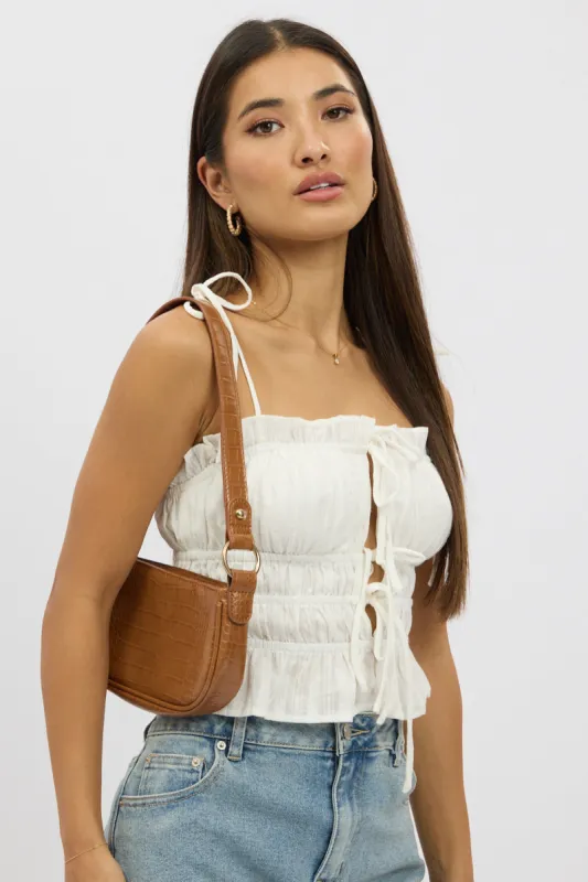 White Cami Top Sleeveless Tie Front Textured sold by Ally Fashion