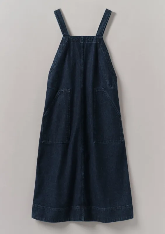 Patch Pocket Denim Dungaree Dress | Indigo sold by TOAST
