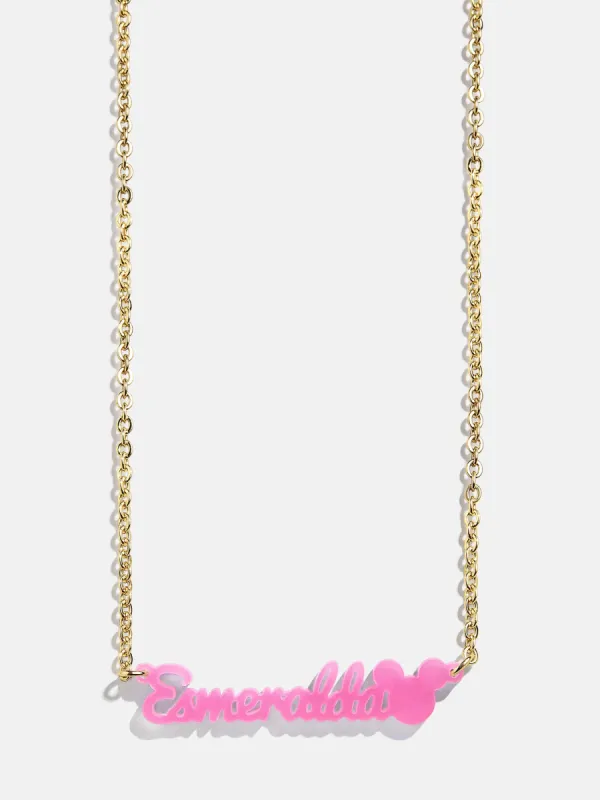 Disney Mickey Mouse Acrylic Custom Nameplate Necklace - Translucent Magenta sold by BaubleBar