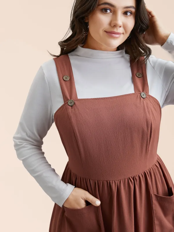 Overall Straps Stretchy-Waist Pockets Midi Dress sold by Bloomchic