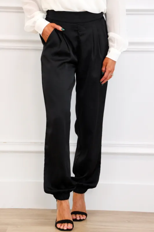 Tipton Satin Joggers: Black, sold by Bella and Bloom