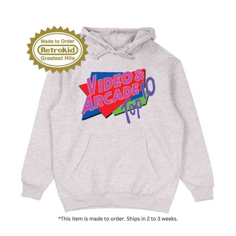 Video & Arcade Top 10 Logo Hoodie - Heather Grey (Made to Order) sold by RetroKid