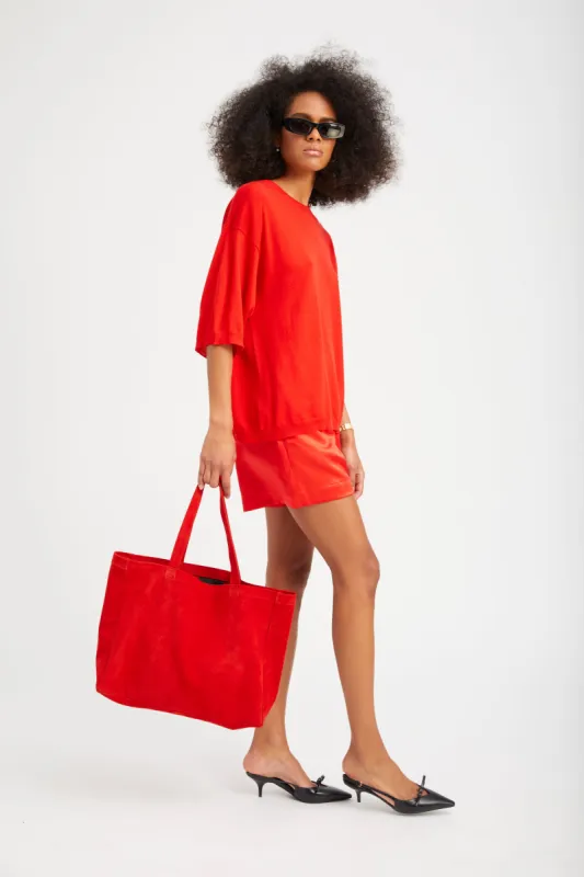 Red Suede Everyday Tote sold by SPRWMN