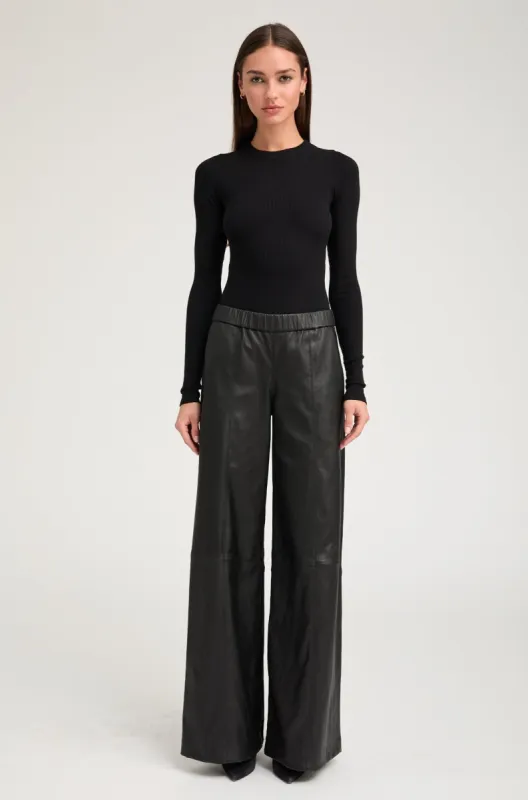 Black Stretch Leather Wide Leg sold by SPRWMN