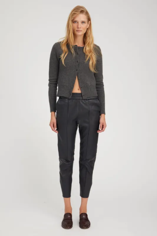 Navy Leather Joggers sold by SPRWMN