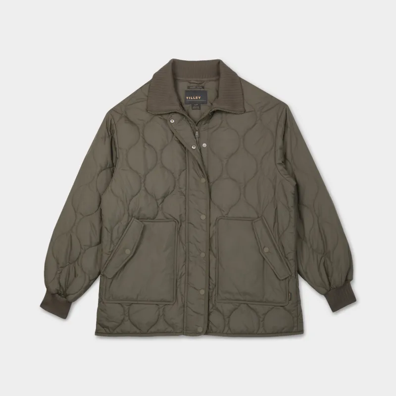 Rib Collar Quilted Coat sold by TILLEY
