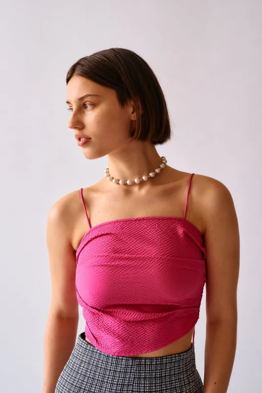 Wrapped Bandeau Top - Azalea Pink Crinkle sold by WRAY