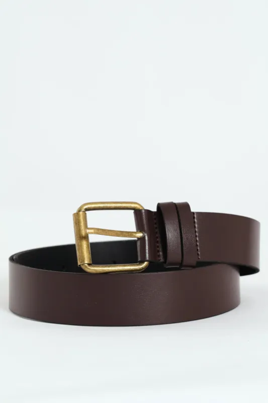 Matt Black Roller Buckle Belt - Dark Brown sold by Edgars