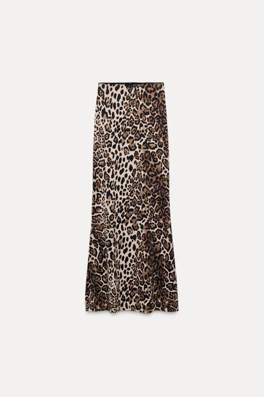 Zara - Long Polyamide Blend Animal Print Skirt In Leopard - S - Woman sold by Zara