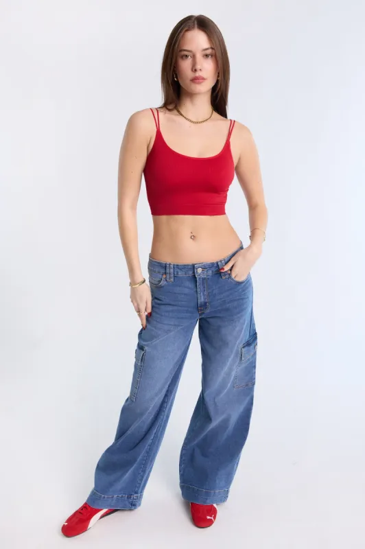 Mid Rise Cargo Wide Leg Jeans sold by Bluenotes