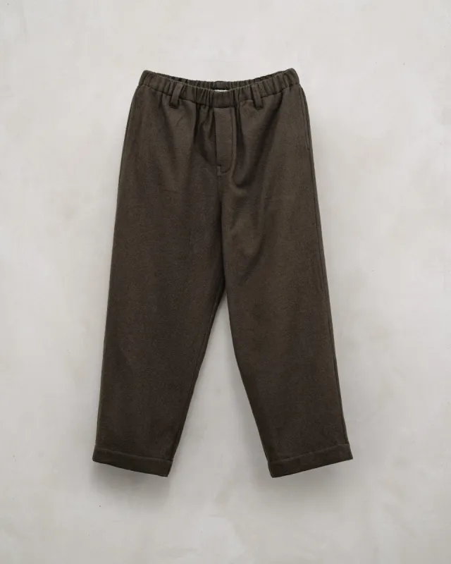 Elastic Pant - Brushed Wool Twill, Dark Olive sold by Evan Kinori Mens