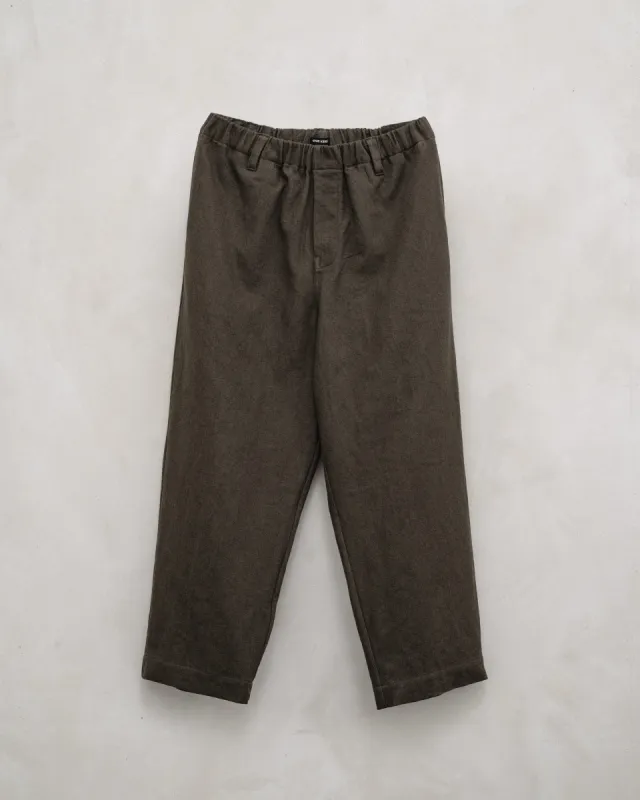 Elastic Pant - Cotton/Linen Gabardine, Dark Olive sold by Evan Kinori Mens