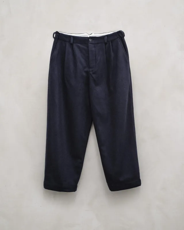 Two Pleat Pant - Brushed Wool/Cashmere Flannel, Navy sold by Evan Kinori Mens