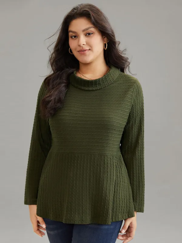 Solid Textured Mock Neck Jacquard Sweatshirt sold by Bloomchic