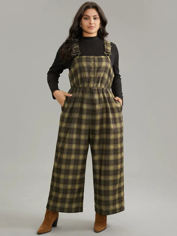 Plaid Adjustable Straps Pocket Elastic Waist Jumpsuit sold by Bloomchic