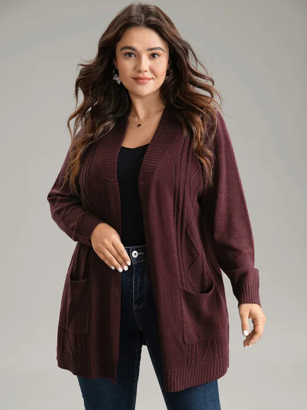 Plain Cable Knit Button Up Pocket Cardigan sold by Bloomchic