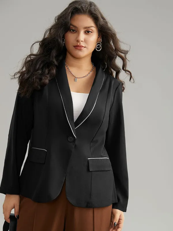 Twill Patchwork Contrast Trim Button Up Blazer sold by Bloomchic