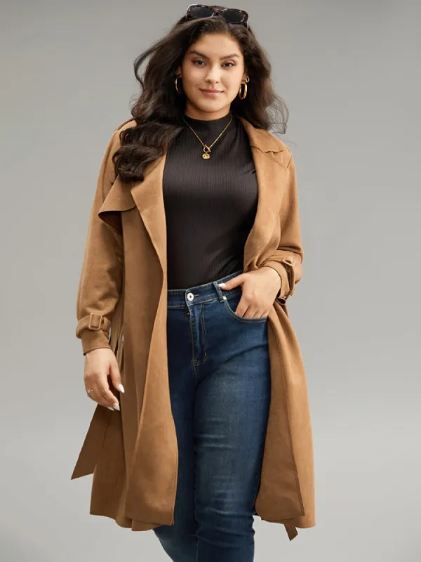 Solid Button Detail Knot Belted Coat sold by Bloomchic