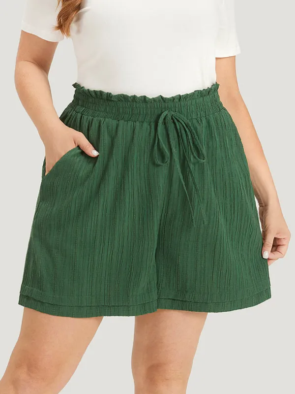 Plisse Ties Pocket Paperbag Waist Layered Hem Shorts sold by Bloomchic