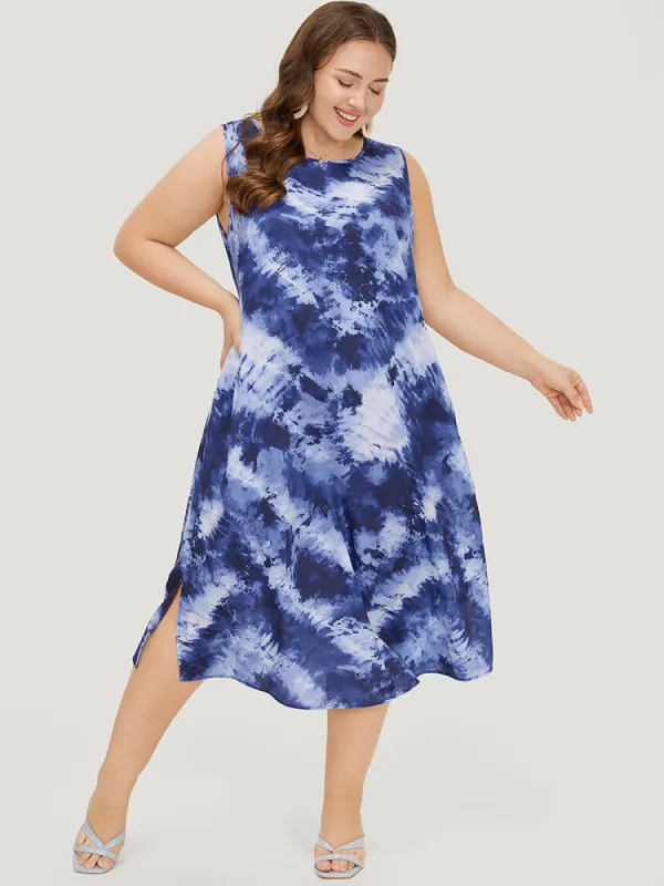 Tie Dye Crew Neck Pocket Sleeveless Tank Dress sold by Bloomchic