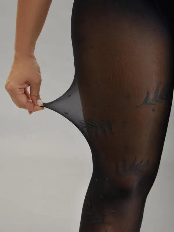 Sheer Leaf Pattern Silk Tights sold by Bloomchic