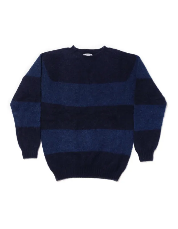 Made-in-Scotland Blue & Navy Shaggy Dog Block Stripe Sweater - Trim Fit sold by J. Press
