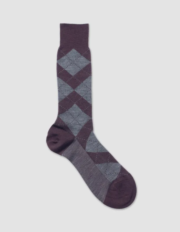 ARGYLE WOOL MID CALF SOCK - BURGUNDY sold by J. Press