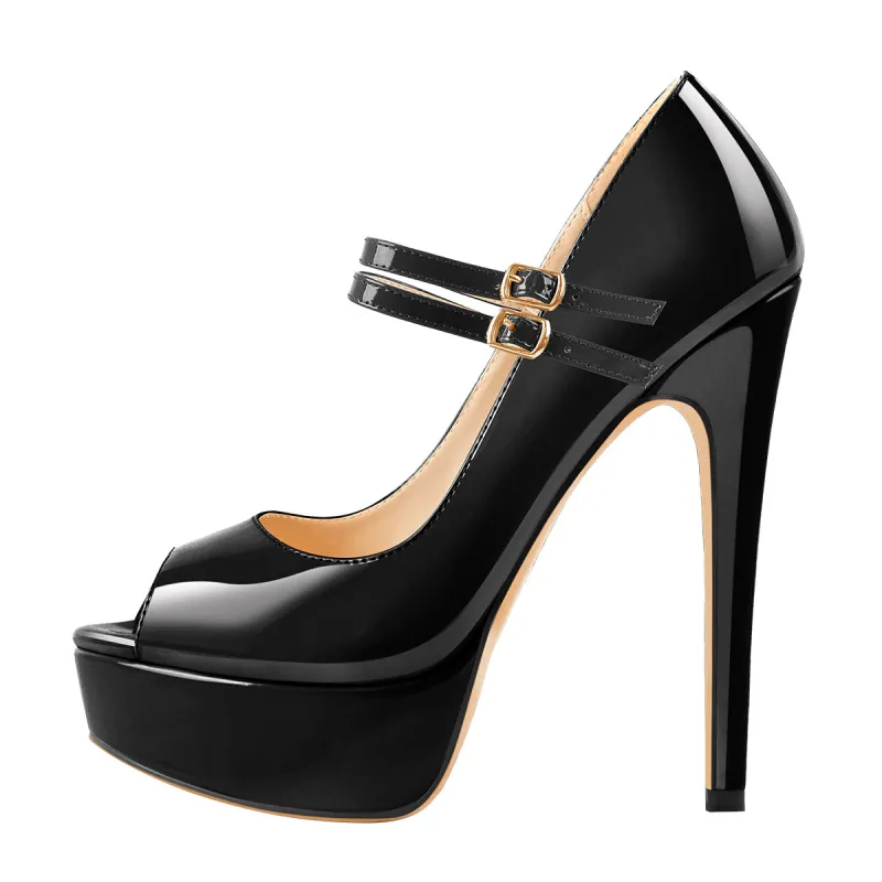 Black Peep Toe Platform Buckle Stiletto Pumps sold by Onlymaker