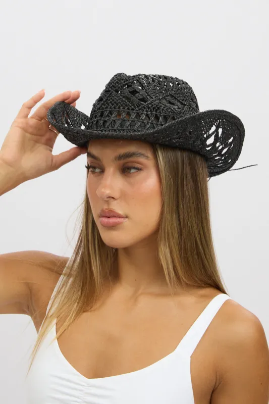 Black Straw Cowboy Hat sold by Ally Fashion